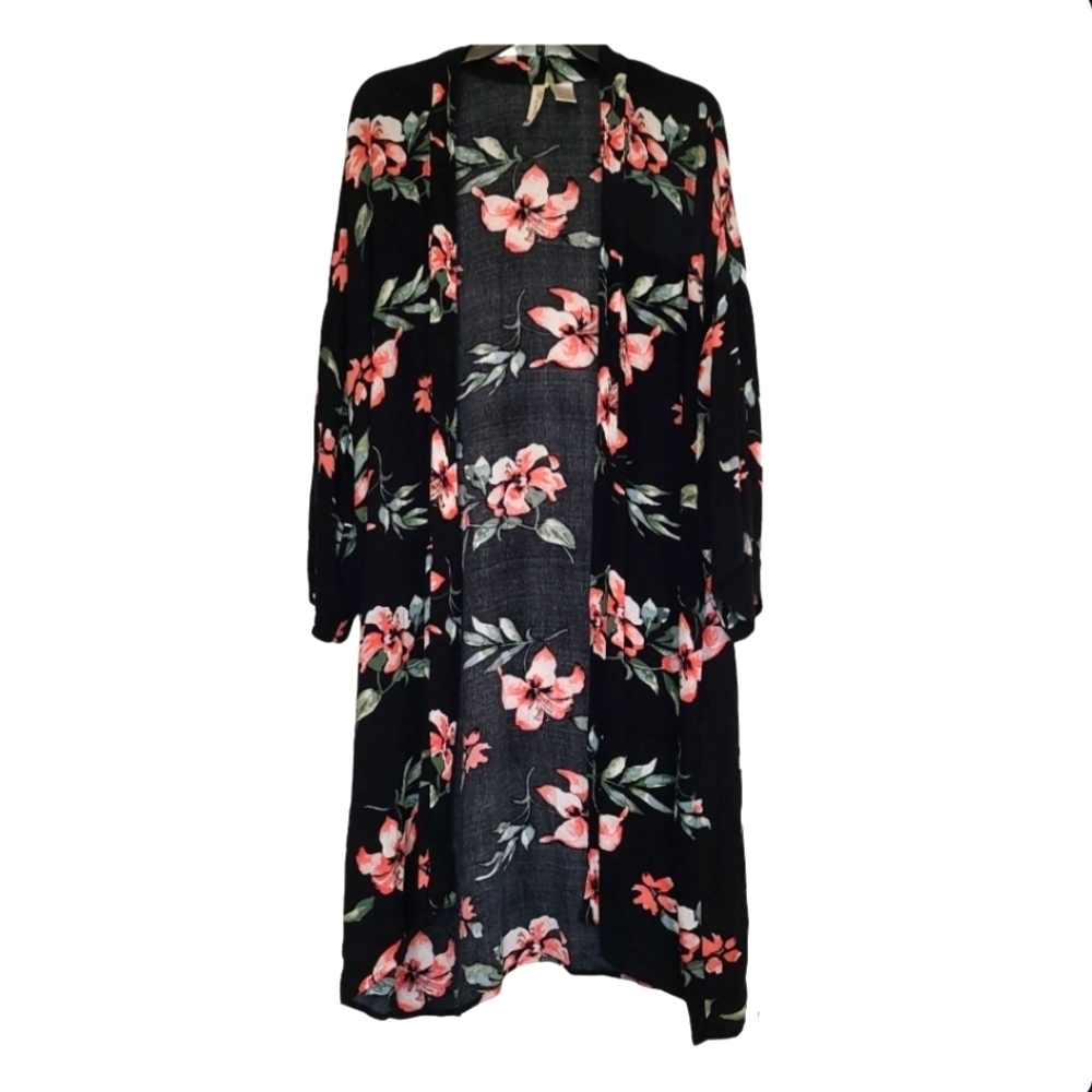 Mimi Chica Cardigan Open Front Top with Oversized Sleeves and Floral Print